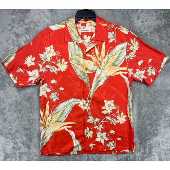 Tommy Bahama Men's Hawaiian Shirt Size Medium Burnt Orange Floral 100% Silk Camp - Picture 1 of 8